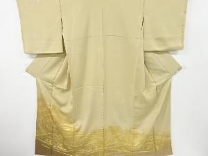 リサイクル　金彩荒波模様刺繍三つ紋色留袖(比翼付き)